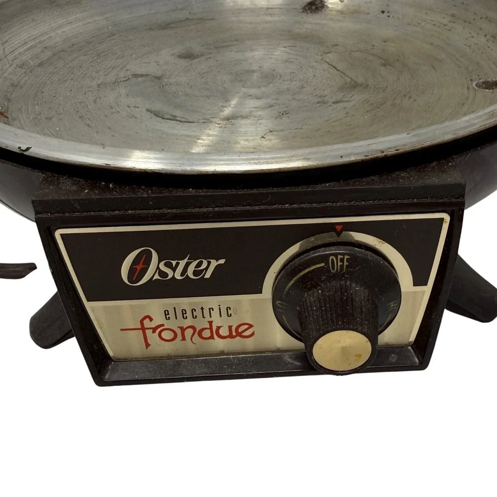 Vtg Oster Electric Almond Fondue Pot Set 701-03A Mid Century Modern 8 Forks USA